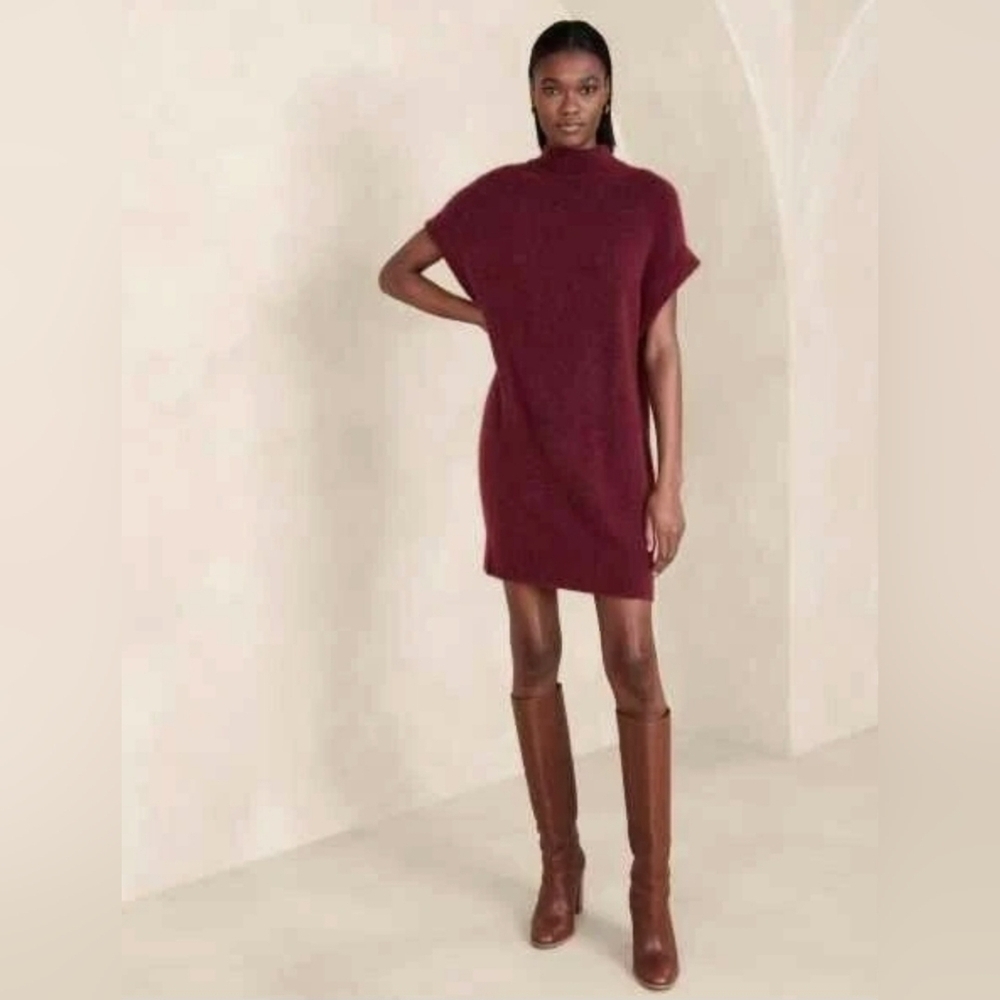 Banana Republic Adi Alpaca-Blend Sweater Dress Dried Berry #755343 Size L Petite